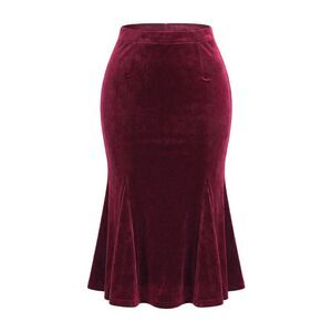 Chic Elastic Waist Velvet Fishtail Mermaid Bodycon Skirt Red